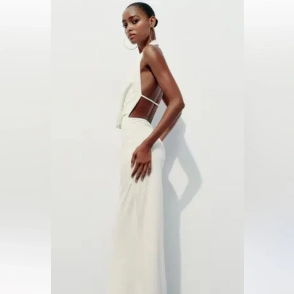 Zara Drapped Halter Dress in White - Picture 2 of 9